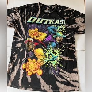 New Men's Outkast Bleach Wash Tie Dye Black T-Shirt Sz Small & Medium